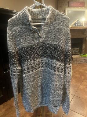 Men's Black & White Marled Turtleneck Sweater